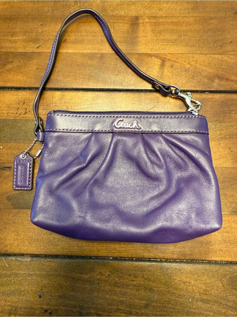 Coach Purple Leather Wristlet Clutch with Detachable Strap